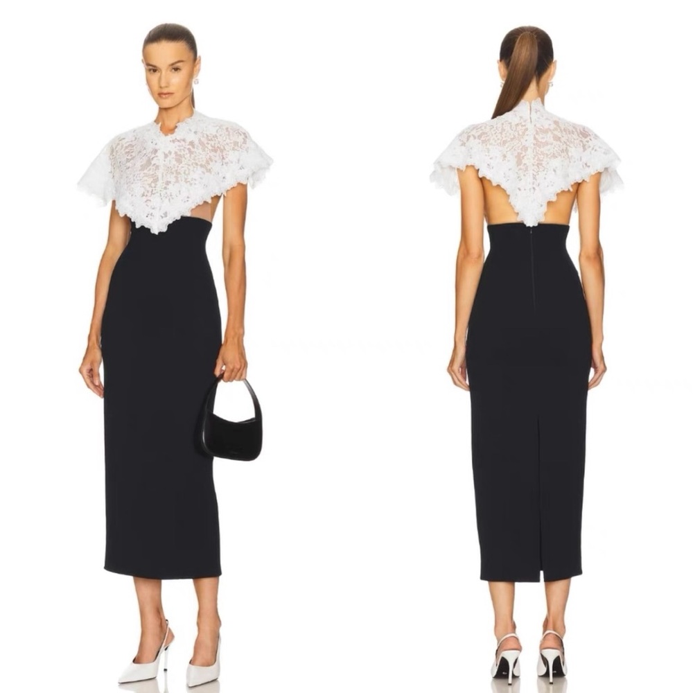 helsa Black Midi Skirt with White Lace Capelet - Elegant Evening Midi